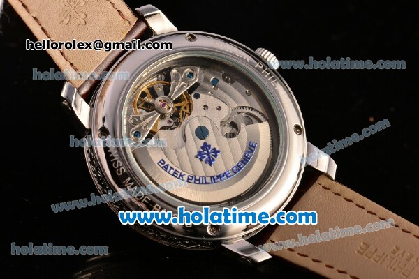 Patek Philippe Grand Complication Moonphase Asia Automatic Steel Case with Brown Leather Strap and White Dial - Click Image to Close